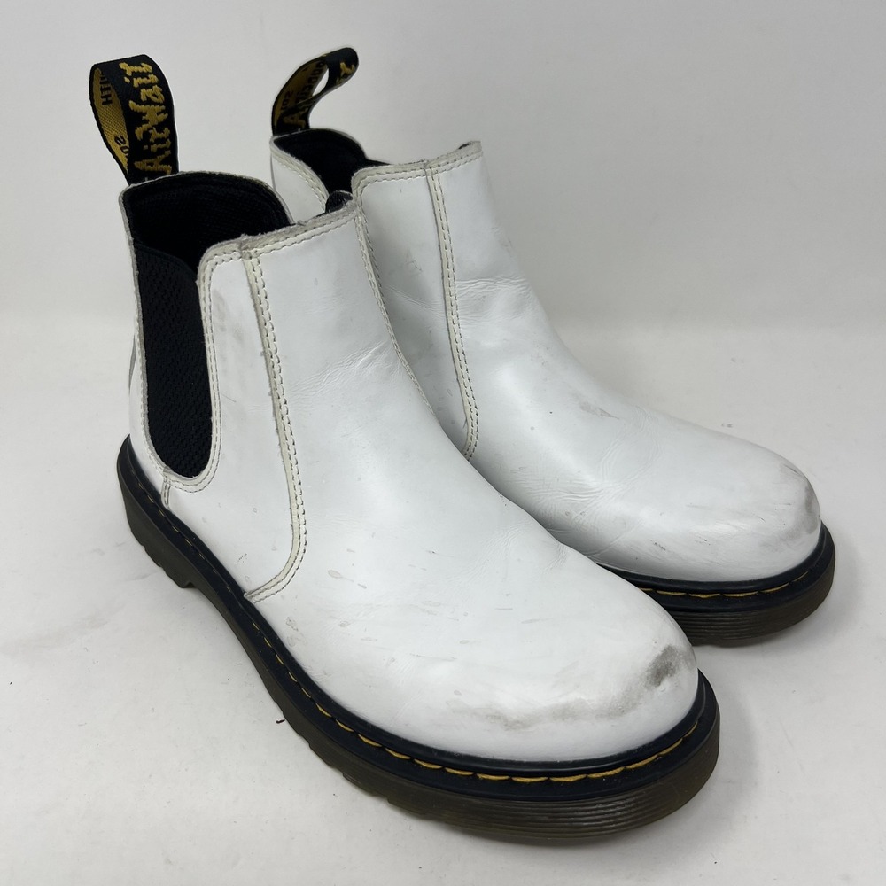 Dr Martens Boots Womens Size 5 White 2976 J Chelsea Zip Ankle Leather Shoes